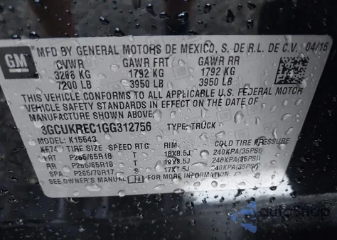 2016 Chevrolet Silverado 1500 2Lt from USA, damaged, VIN 3GCUKREC1GG312756